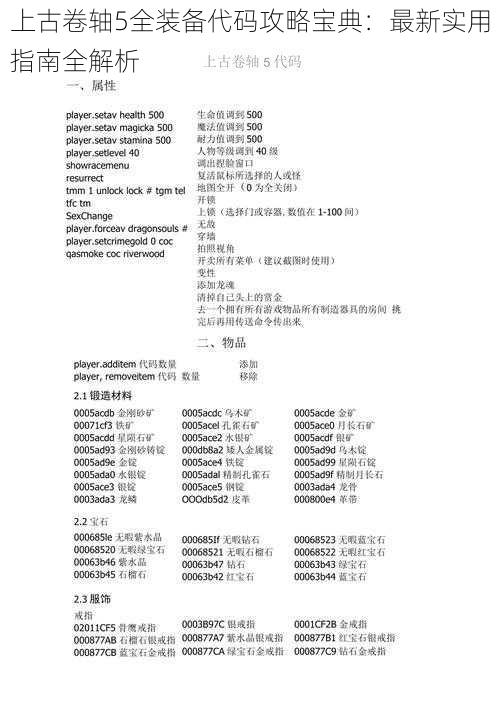 上古卷轴5全装备代码攻略宝典：最新实用指南全解析