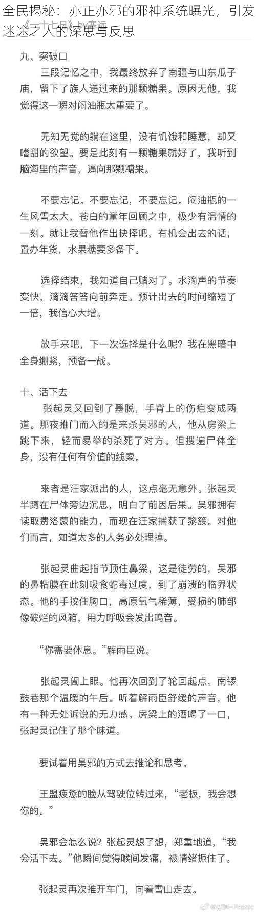 全民揭秘：亦正亦邪的邪神系统曝光，引发迷途之人的深思与反思