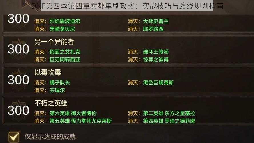 DNF第四季第四章雾都单刷攻略：实战技巧与路线规划指南