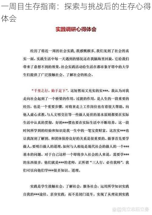 一周目生存指南：探索与挑战后的生存心得体会