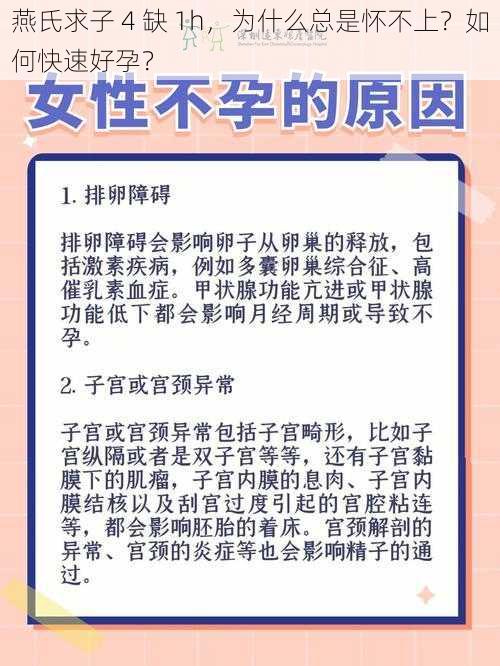 燕氏求子 4 缺 1h，为什么总是怀不上？如何快速好孕？