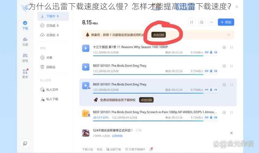 为什么迅雷下载速度这么慢？怎样才能提高迅雷下载速度？