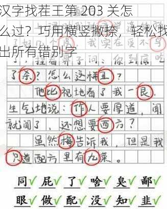 汉字找茬王第 203 关怎么过？巧用横竖撇捺，轻松找出所有错别字