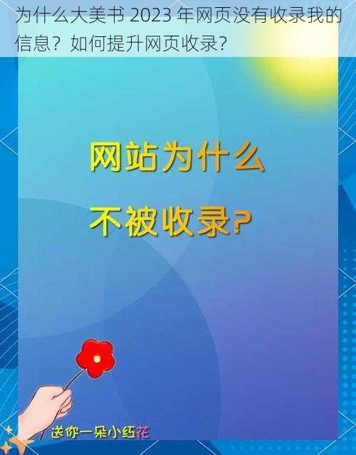 为什么大美书 2023 年网页没有收录我的信息？如何提升网页收录？