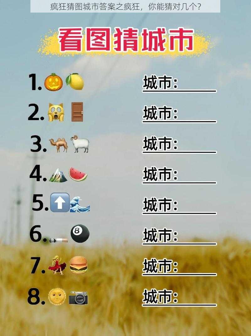 疯狂猜图城市答案之疯狂，你能猜对几个？