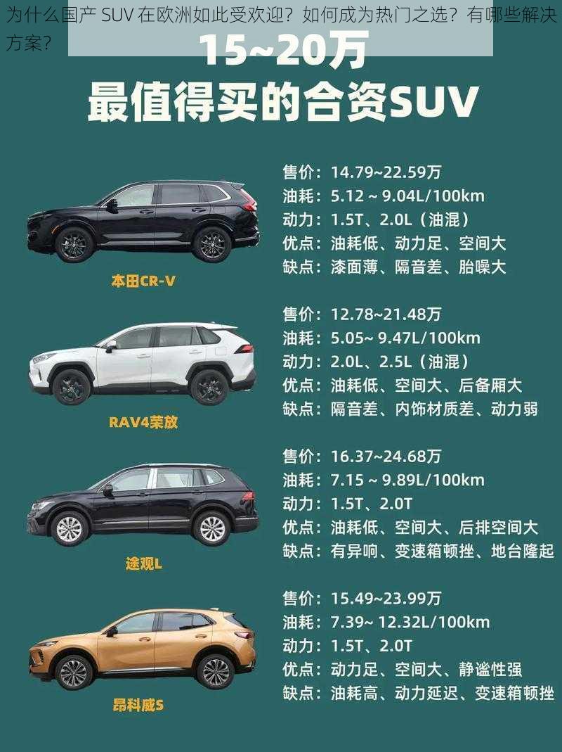 为什么国产 SUV 在欧洲如此受欢迎？如何成为热门之选？有哪些解决方案？