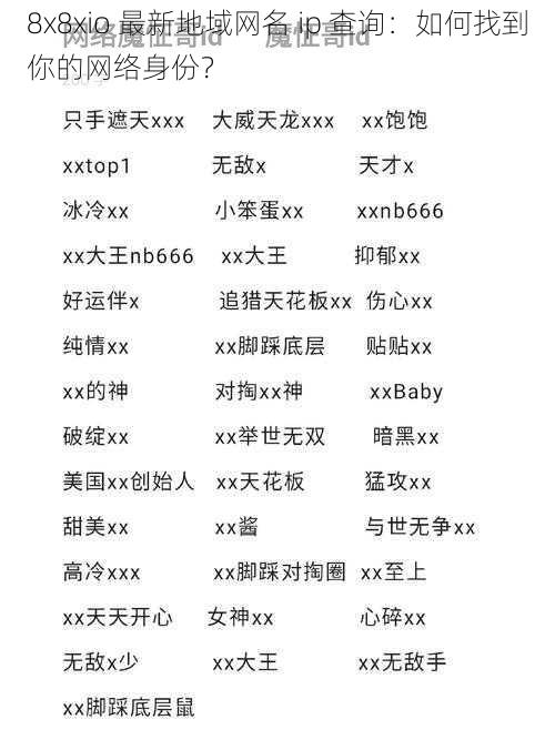 8x8xio 最新地域网名 ip 查询：如何找到你的网络身份？