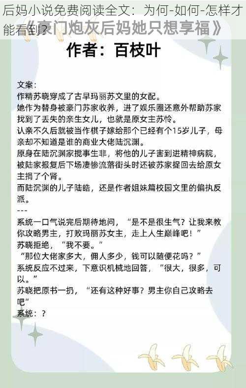 后妈小说免费阅读全文：为何-如何-怎样才能看到？