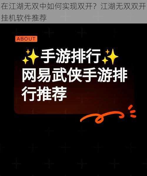 在江湖无双中如何实现双开？江湖无双双开挂机软件推荐