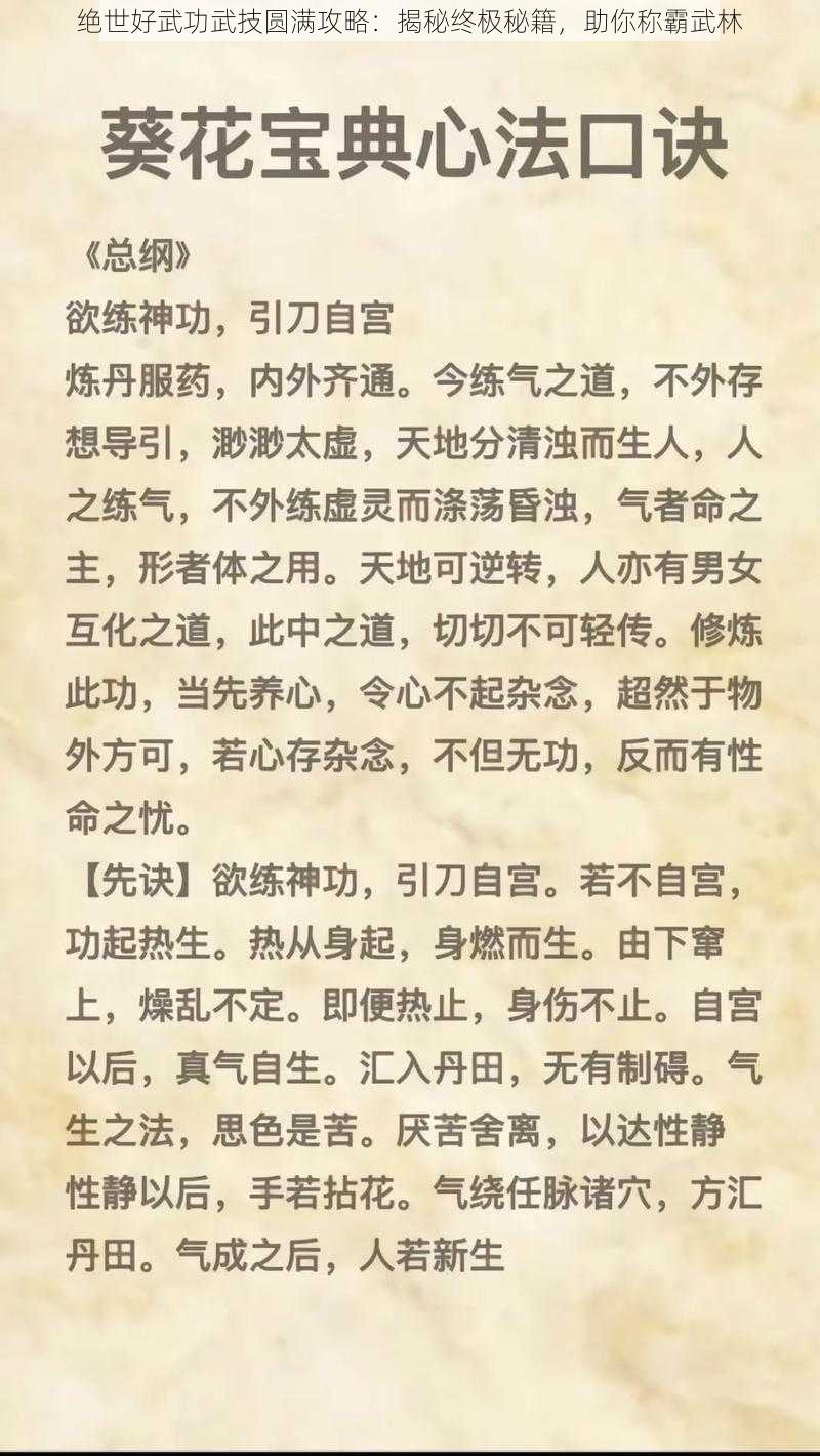 绝世好武功武技圆满攻略：揭秘终极秘籍，助你称霸武林