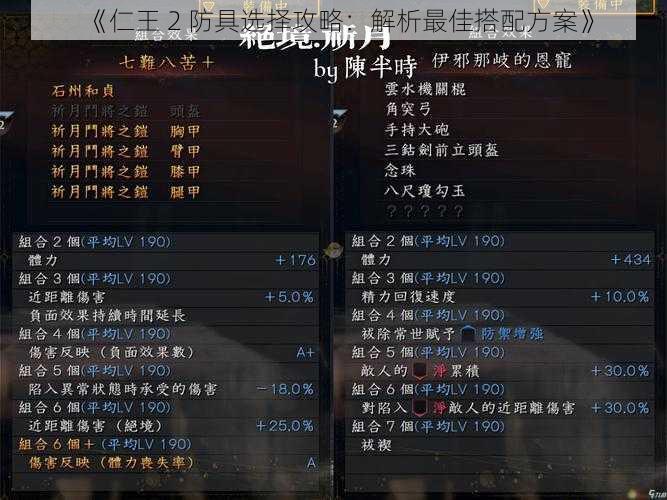 《仁王 2 防具选择攻略：解析最佳搭配方案》