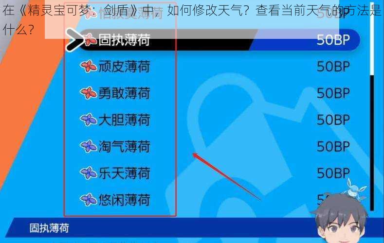 在《精灵宝可梦：剑盾》中，如何修改天气？查看当前天气的方法是什么？