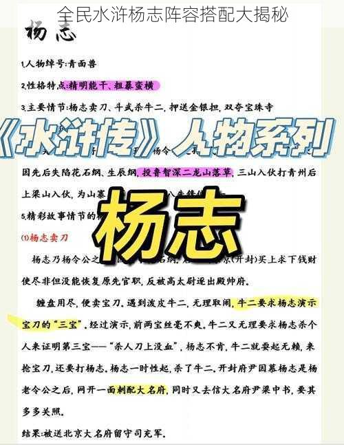 全民水浒杨志阵容搭配大揭秘