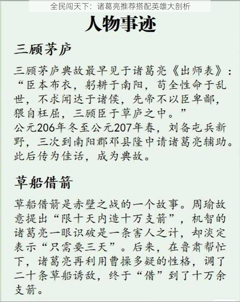 全民闯天下：诸葛亮推荐搭配英雄大剖析